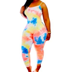 Spaghetti Strap Tye Dye Print Bodycon Jumpsuit Medium